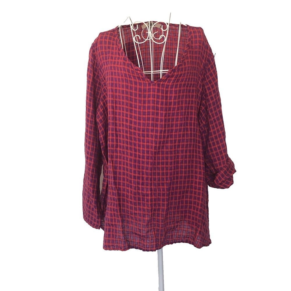 Flax European Linen Woman's Top Corozo Buttons Palm Button up Sleeves Size XXXL
